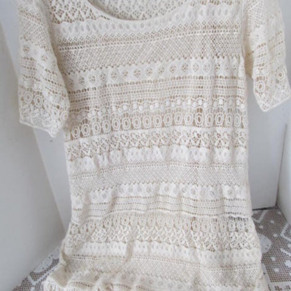 SOLD 2 pc Beautiful Boho Lace Dress Fringe Bottom Dresses Ivory lace bohemian - Picture 2 of 6